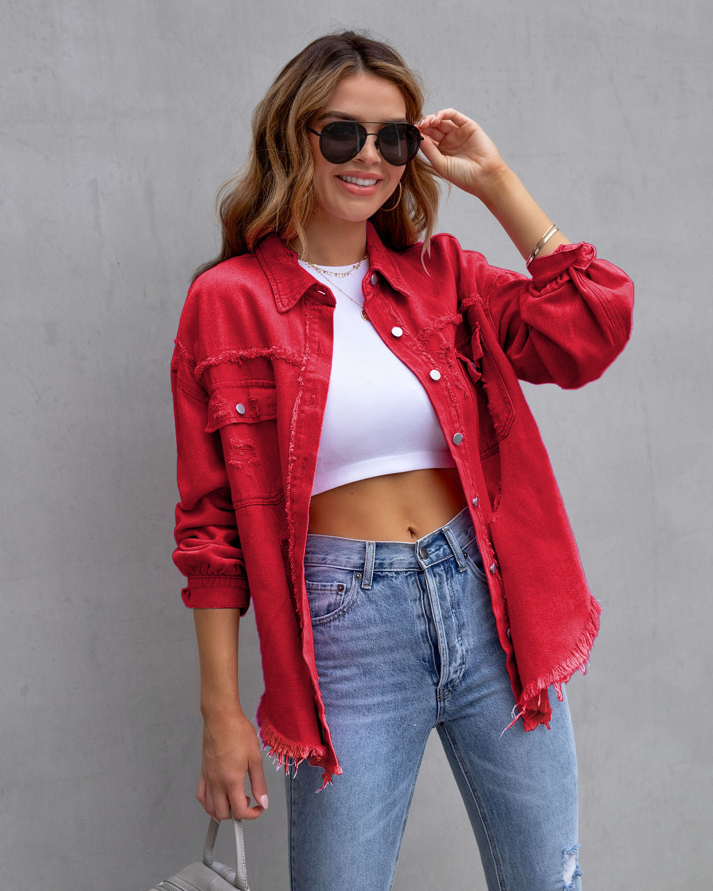Fashion Ripped Shirt Jacket Damen