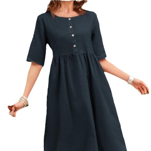 Casual A-Linien Kleid mit Rundhals & Taschen – Bild 8 | LuxeStyle