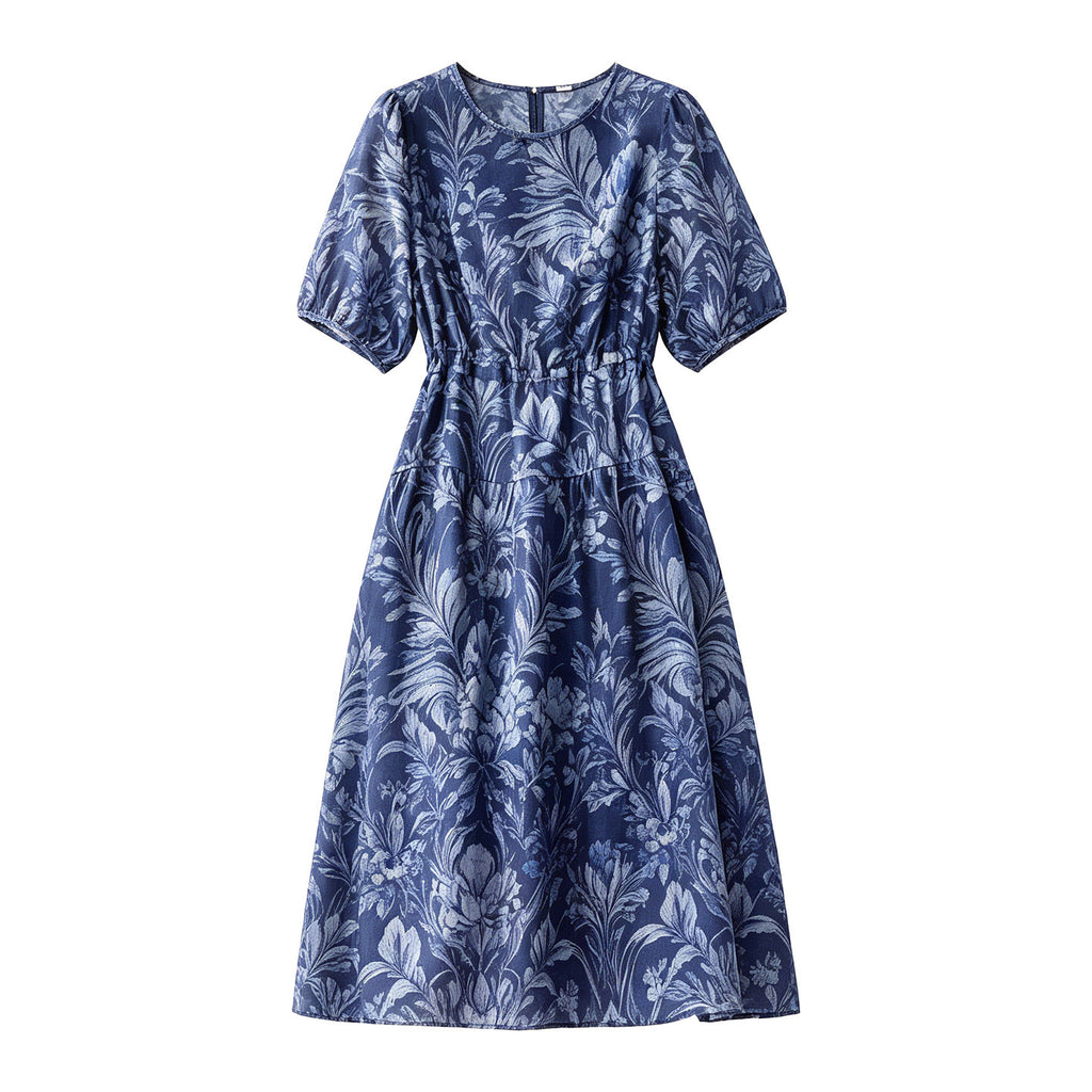 Tailliertes Blumenkleid mit Puffärmeln