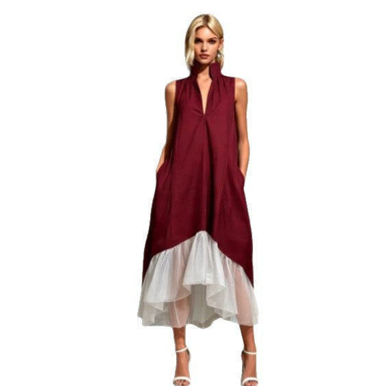 Color-Block V-Ausschnitt Volantkleid – Bild 2 | LuxeStyle