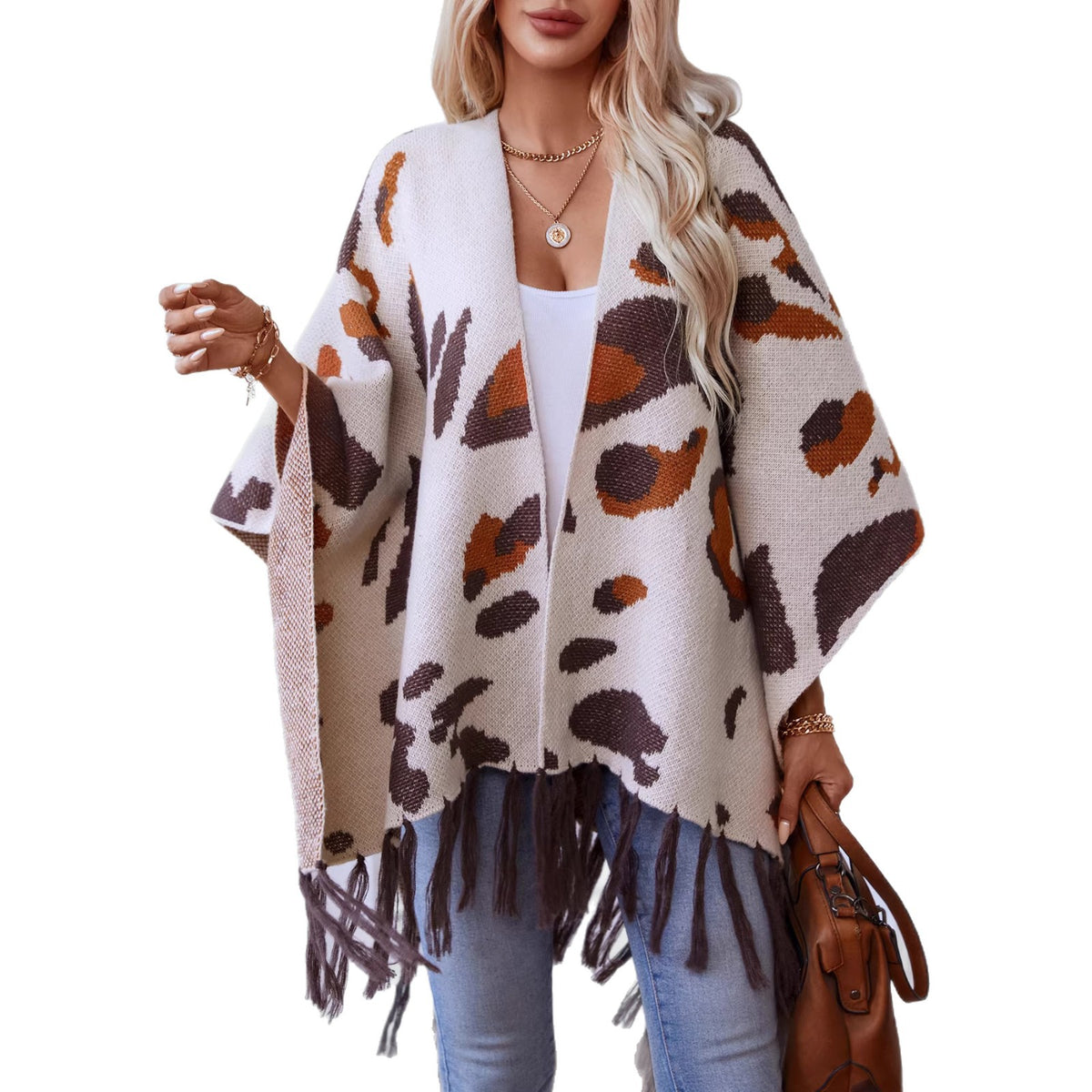 Poncho mit Leopardenmuster und Quasten – Bild 2 | LuxeStyle