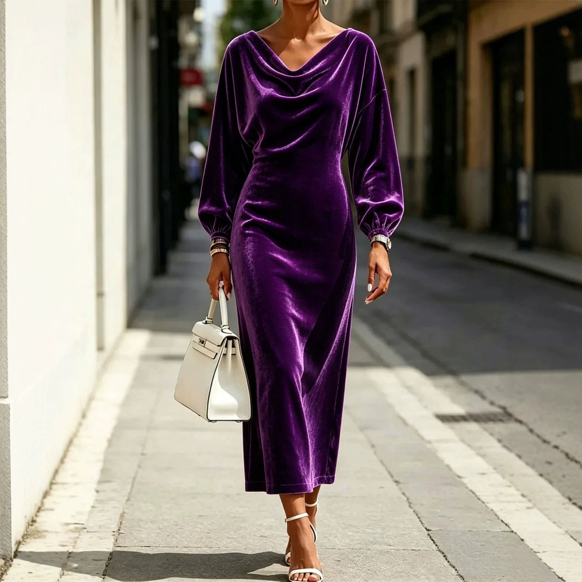 Samt-Kleid mit Laternenärmeln & U-Boot-Ausschnitt – Bild 10 | LuxeStyle