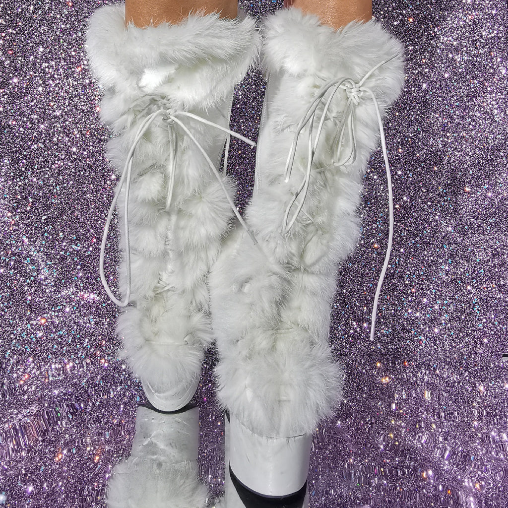 Fuzzy Damen-Stiefel mit Chunky-Absatz