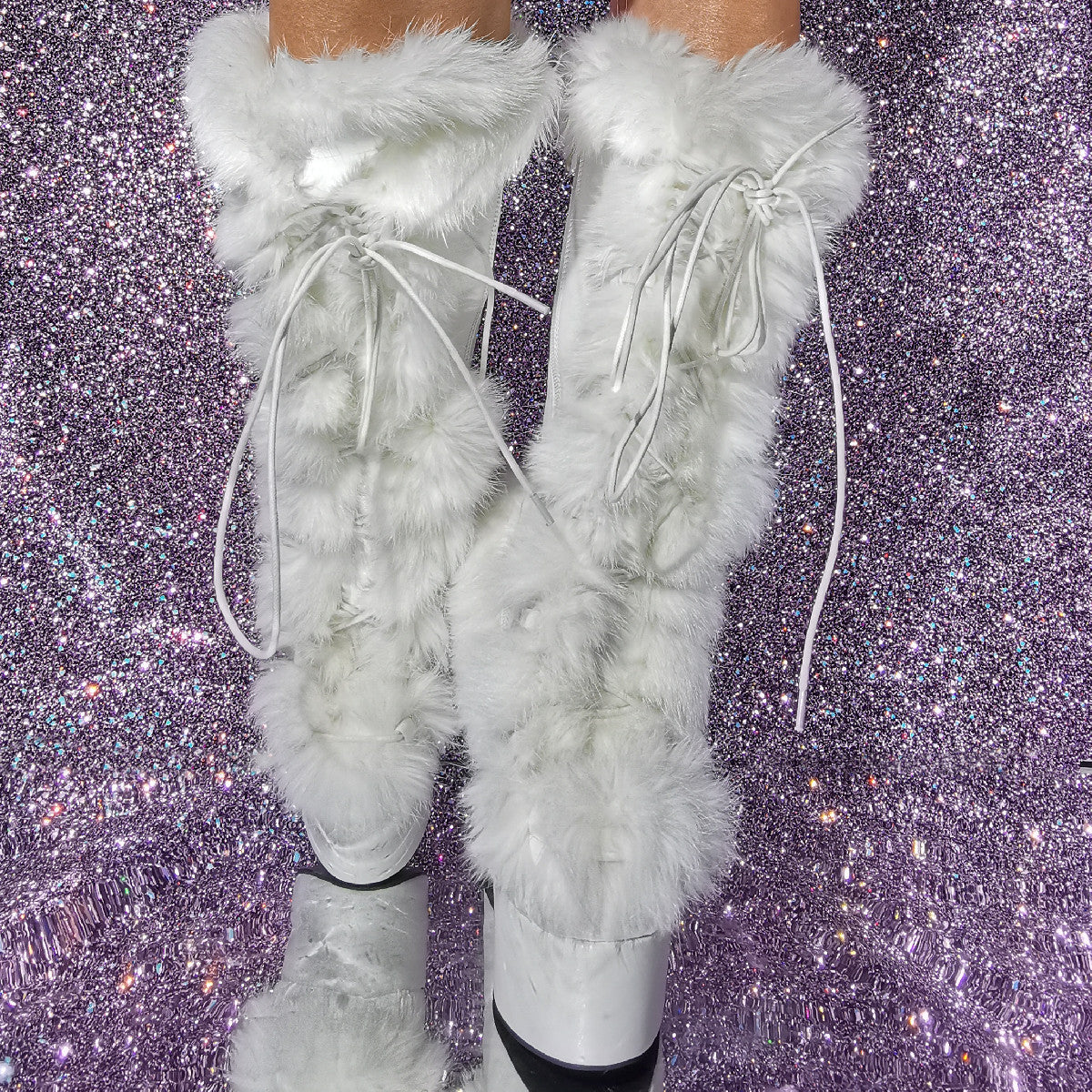 Fuzzy Damen-Stiefel mit Chunky-Absatz