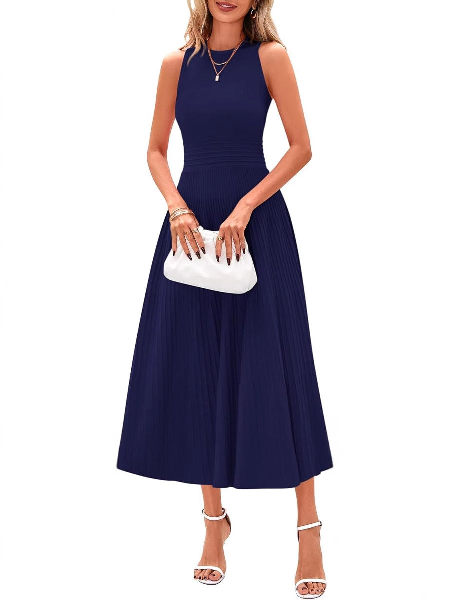 Ärmelloses Midikleid mit A-Linie und Falten – Bild 3 | LuxeStyle