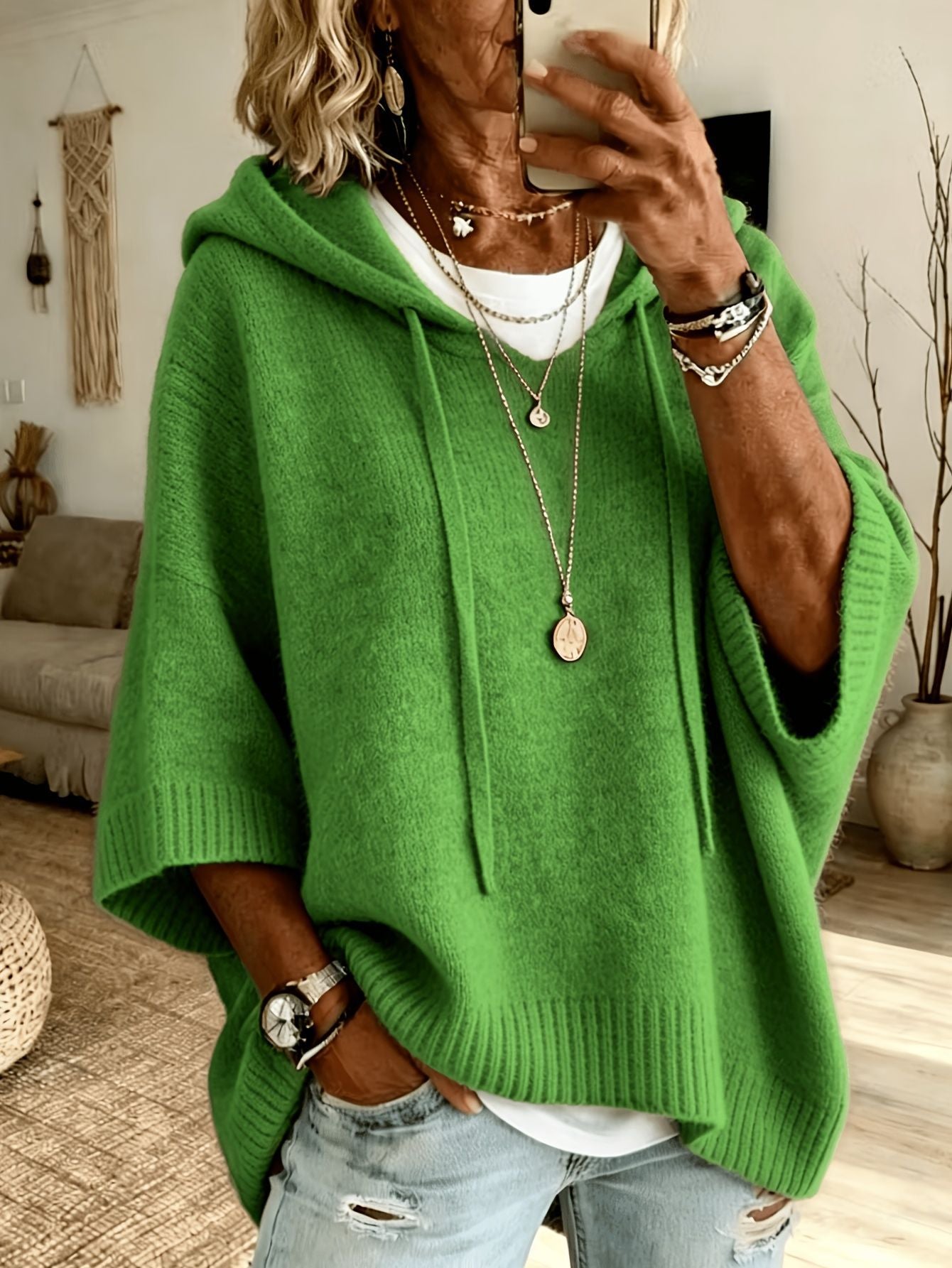 Hoodie mit Kordelzug – Weit geschnittener Jackenpulli