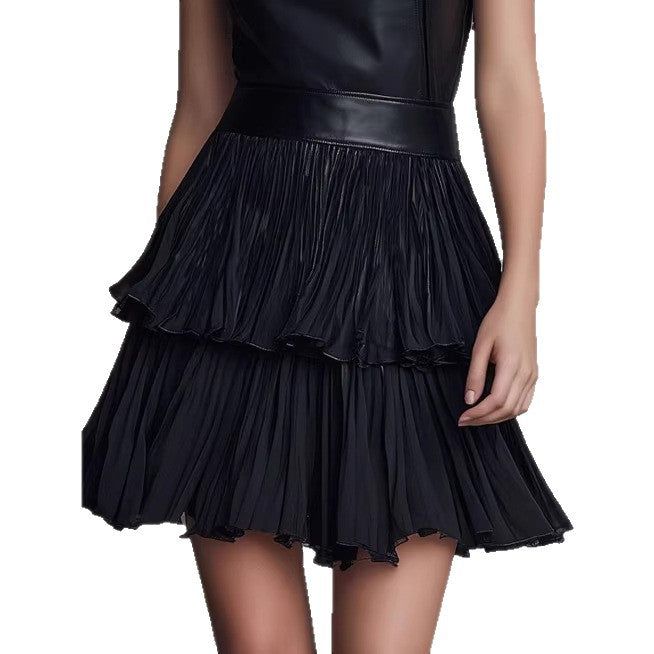Elegantes Lederimitat-Kleid, doppellagig – Bild 5 | LuxeStyle