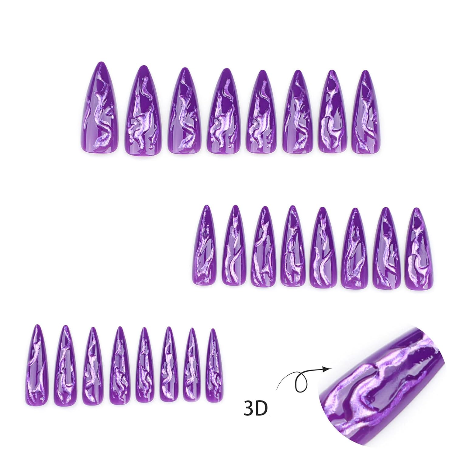 Devil's Claws Press On Nails, Violett Glitzer – Ansicht 2