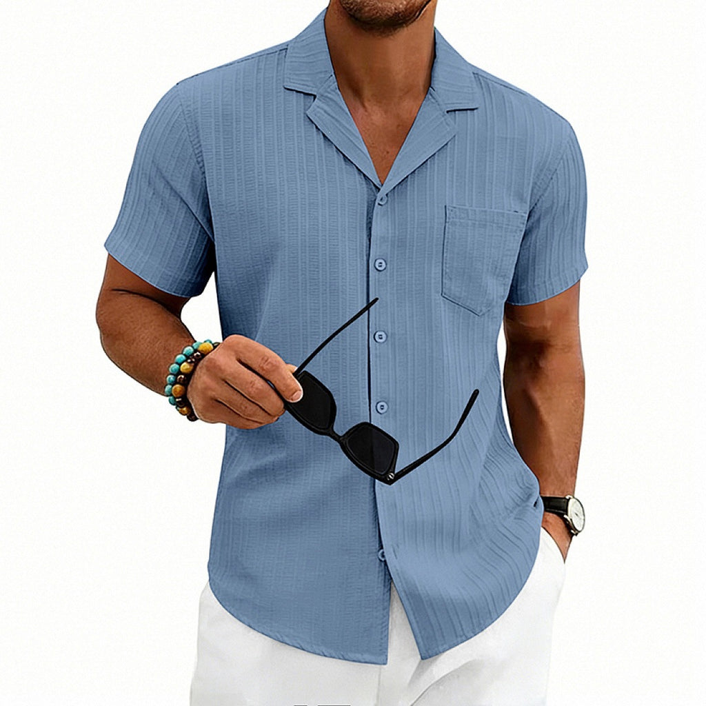 Herren Loose-Fit Kuba-Kragen Kurzarmhemd