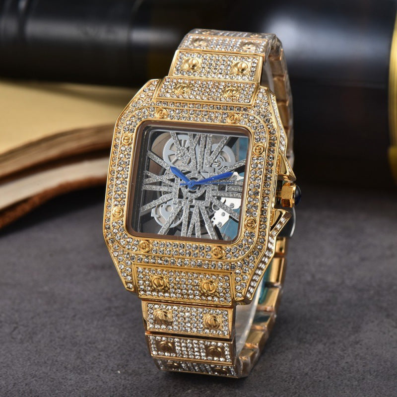 Kreuzförmige Uhren Stahlband Diamantverziert Quarzwerk