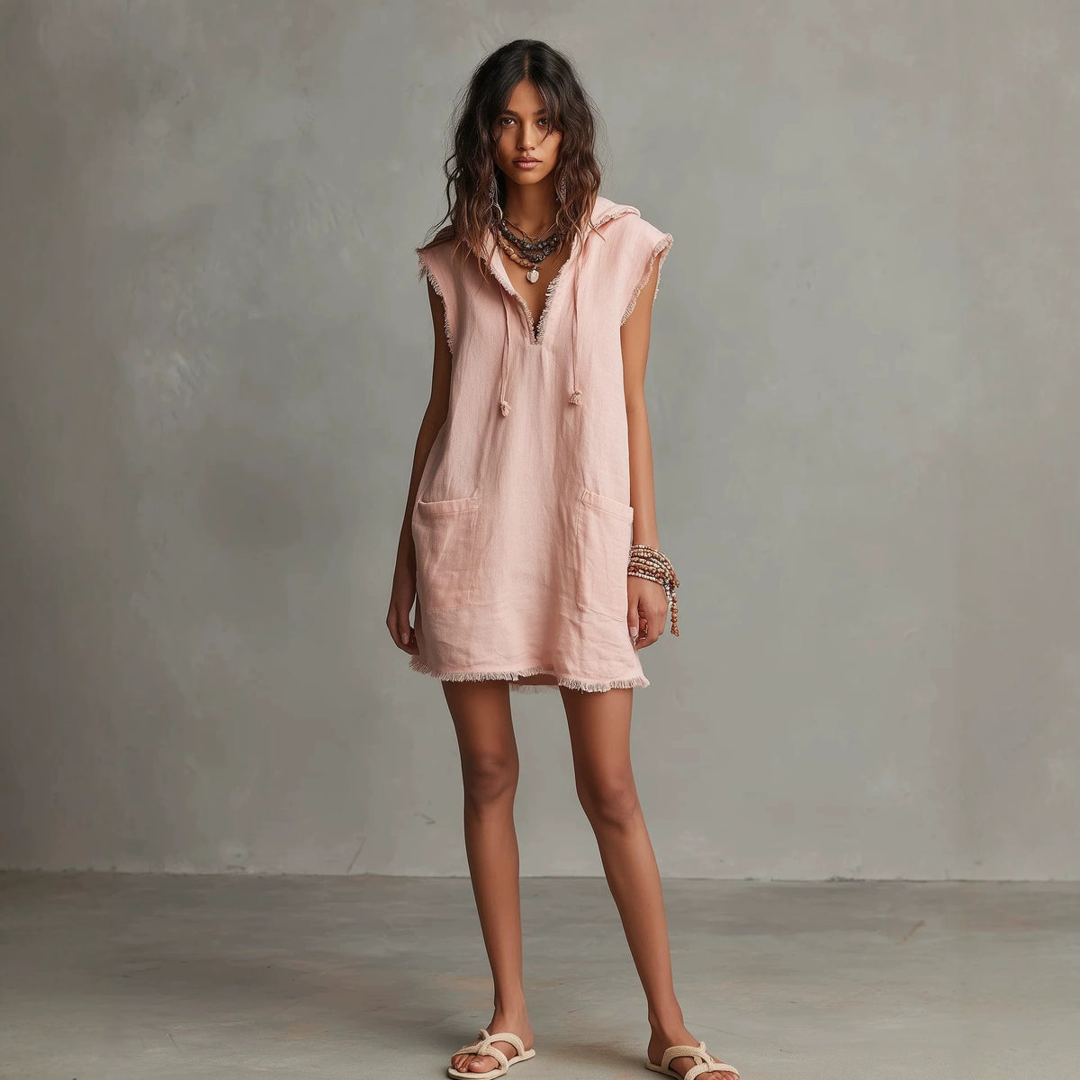 Kapuzenkleid mit V-Ausschnitt – Bild 3 | LuxeStyle