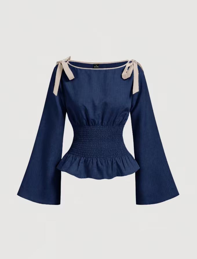 Peplum-Bluse mit Schleifen-Details · Trompetenärmel