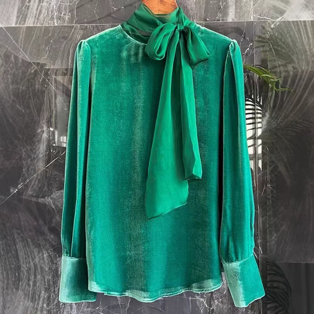 Damen-Bluse mit Bindekragen und Puffärmeln – Bild 4 | LuxeStyle