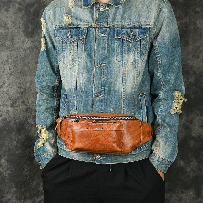 Retro-Brusttasche aus echtem Leder