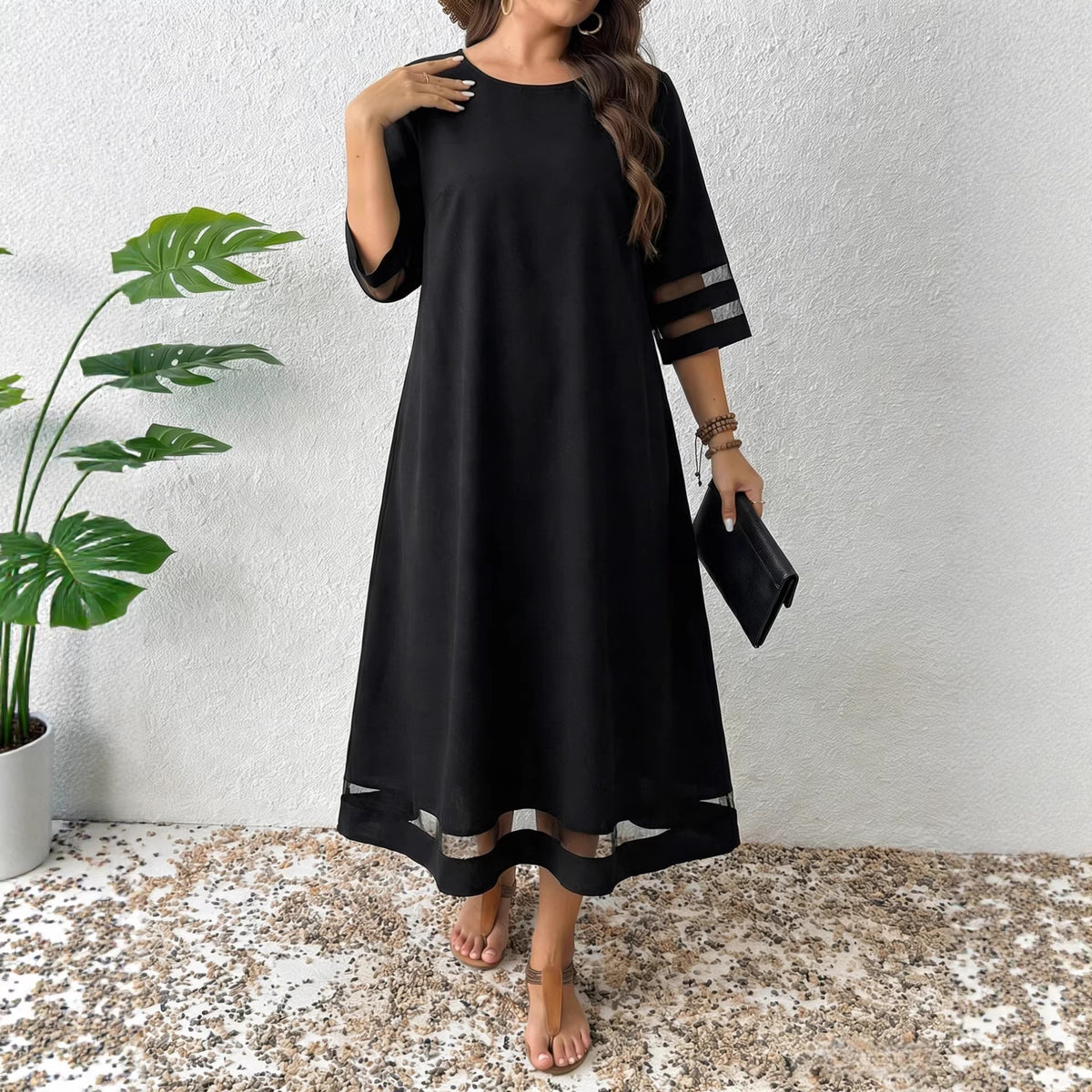 A-Linien Kleid mit Mesh-Ärmeln – Bild 2 | LuxeStyle
