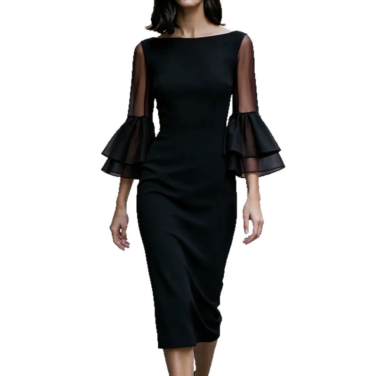 Off-Shoulder Etuikleid mit ausgestellten Ärmeln