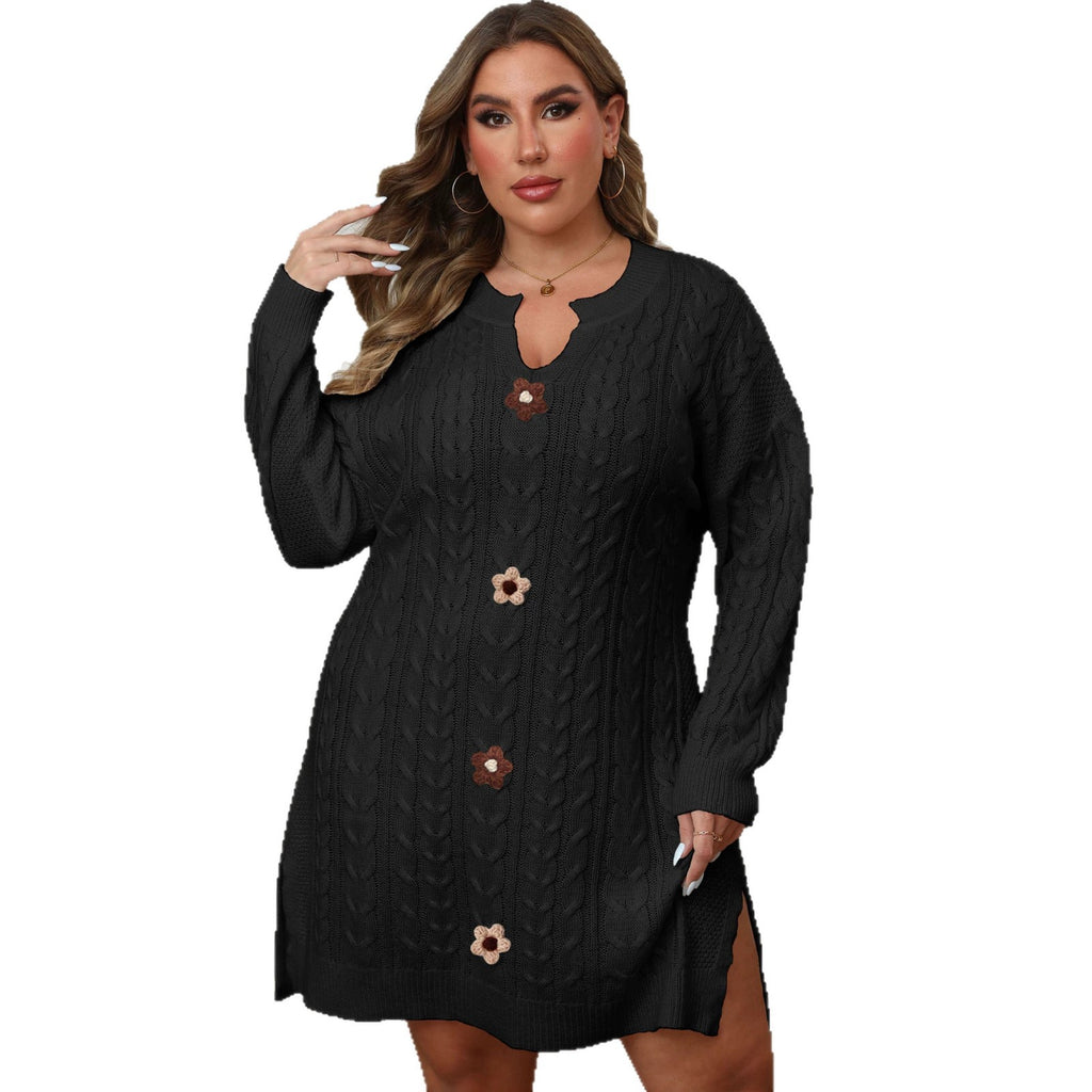 V-Ausschnitt Zopfstrickkleid