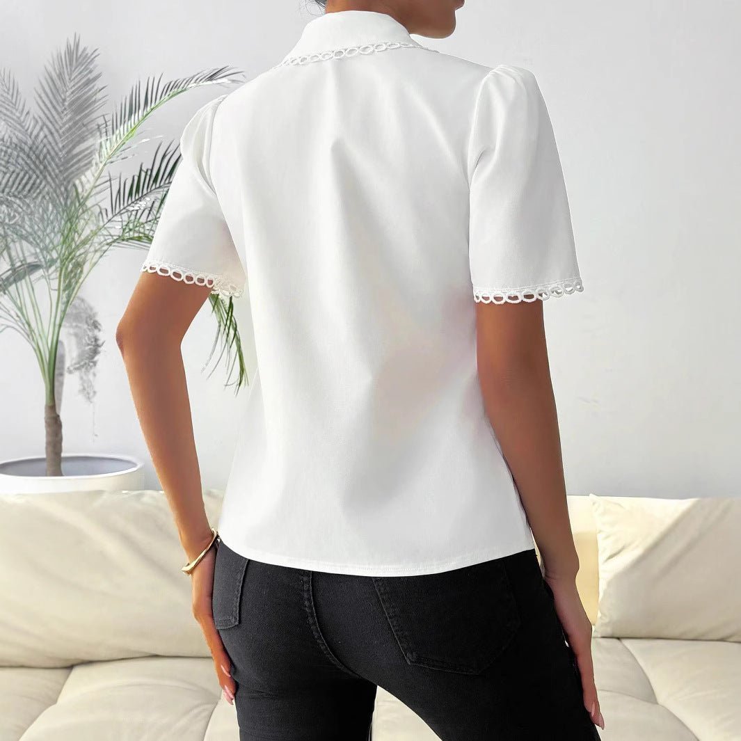 Chiffonbluse mit kurzen Ärmeln – Bild 2 | LuxeStyle