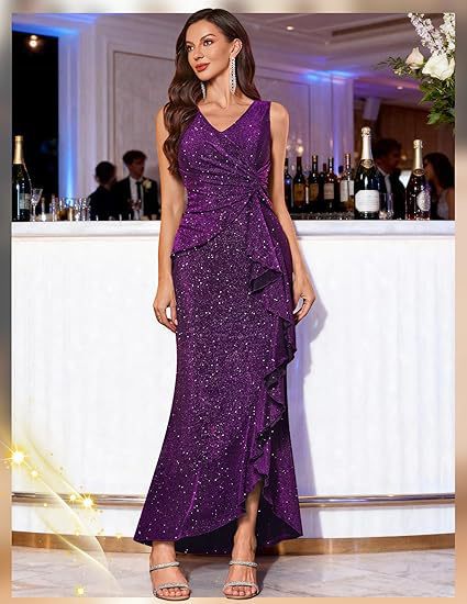 Pailletten-Abendkleid mit V-Ausschnitt | LuxeStyle