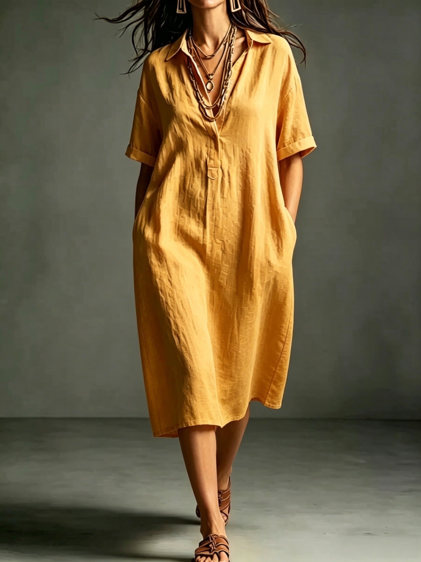 Ärmelloses V-Neck Kleid mit Taschen