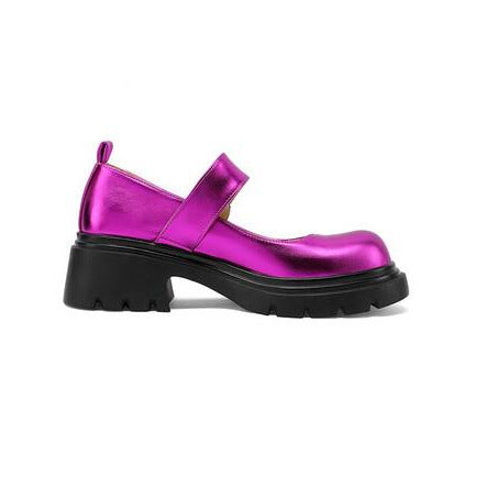 Chunky-Heel Plateau Mary Jane Lackleder Schuhe