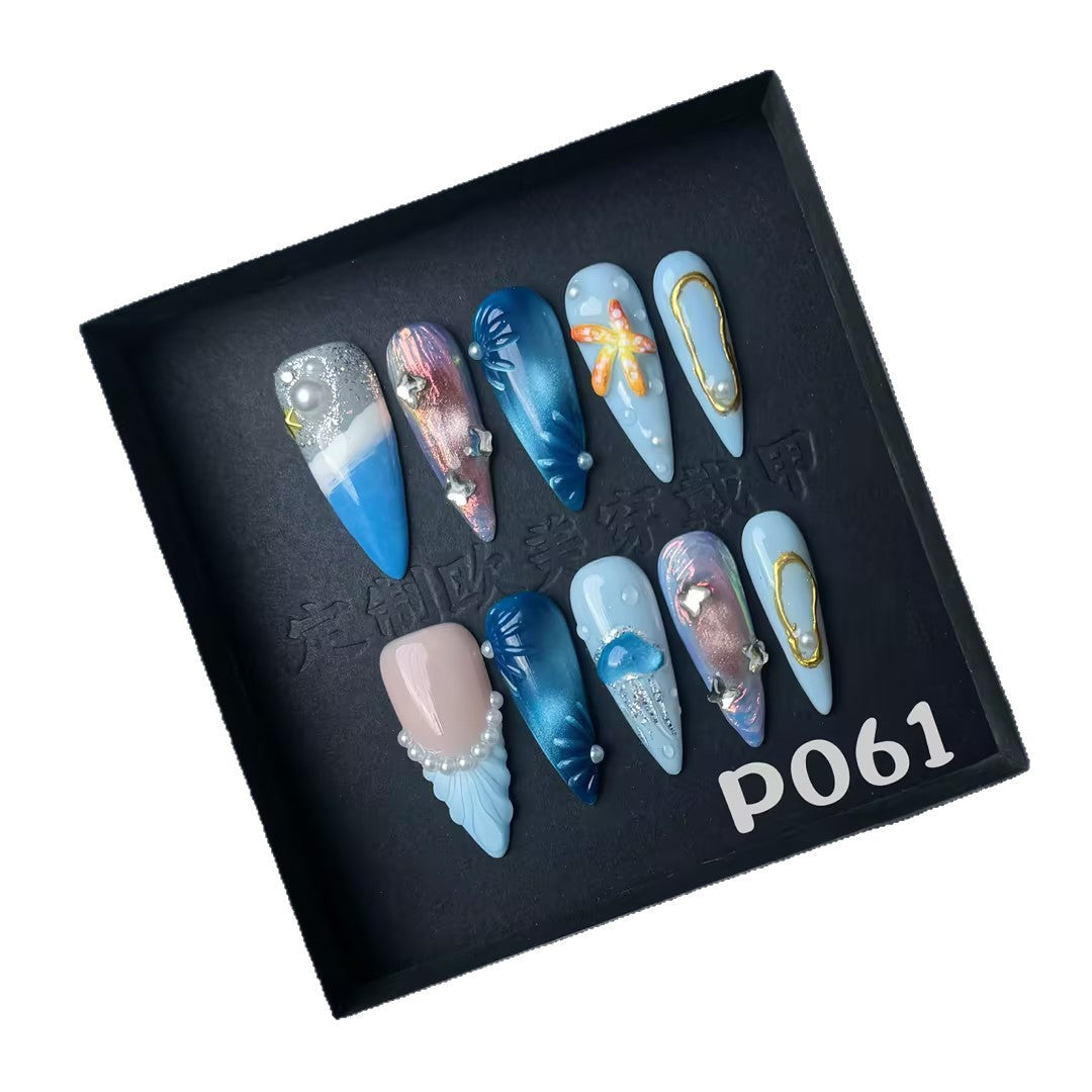 Handbemalte 3D-Nagelsticker «Meeresmuster»