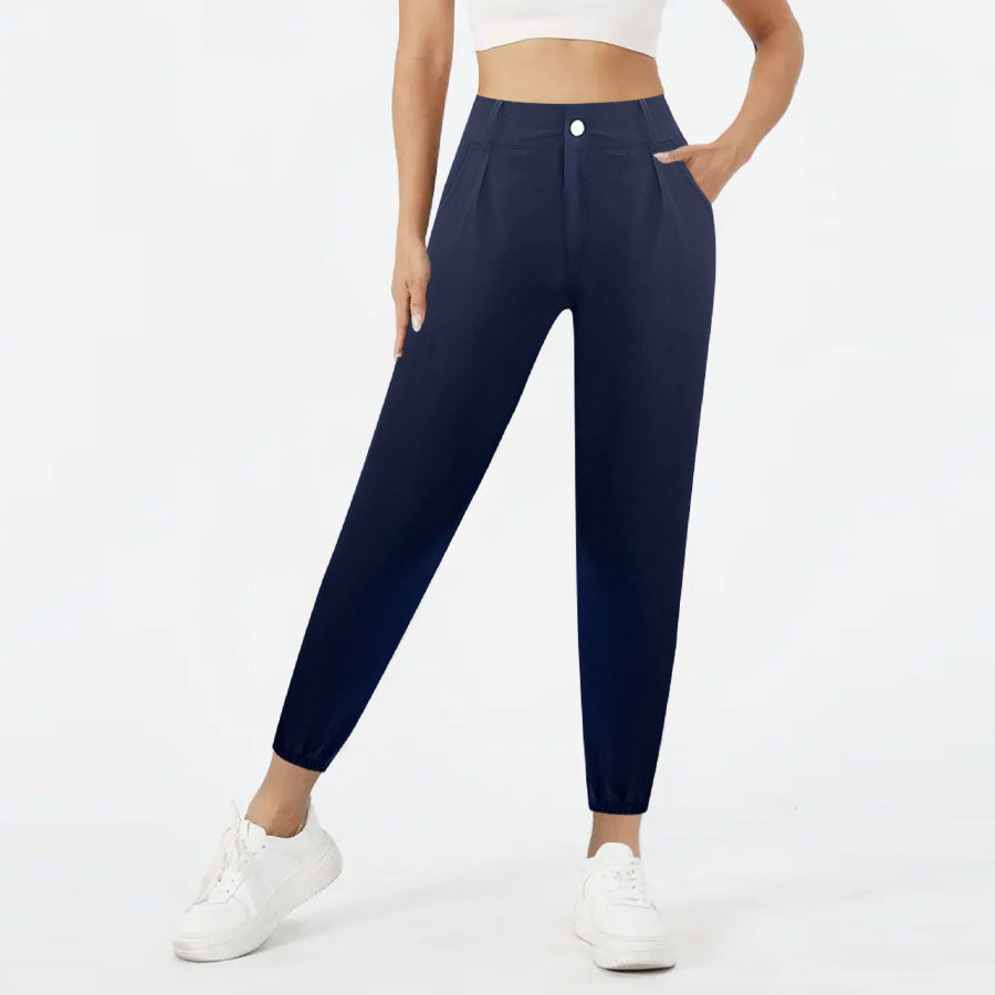High Waist Button-Fly Jogger Pants mit Taschen