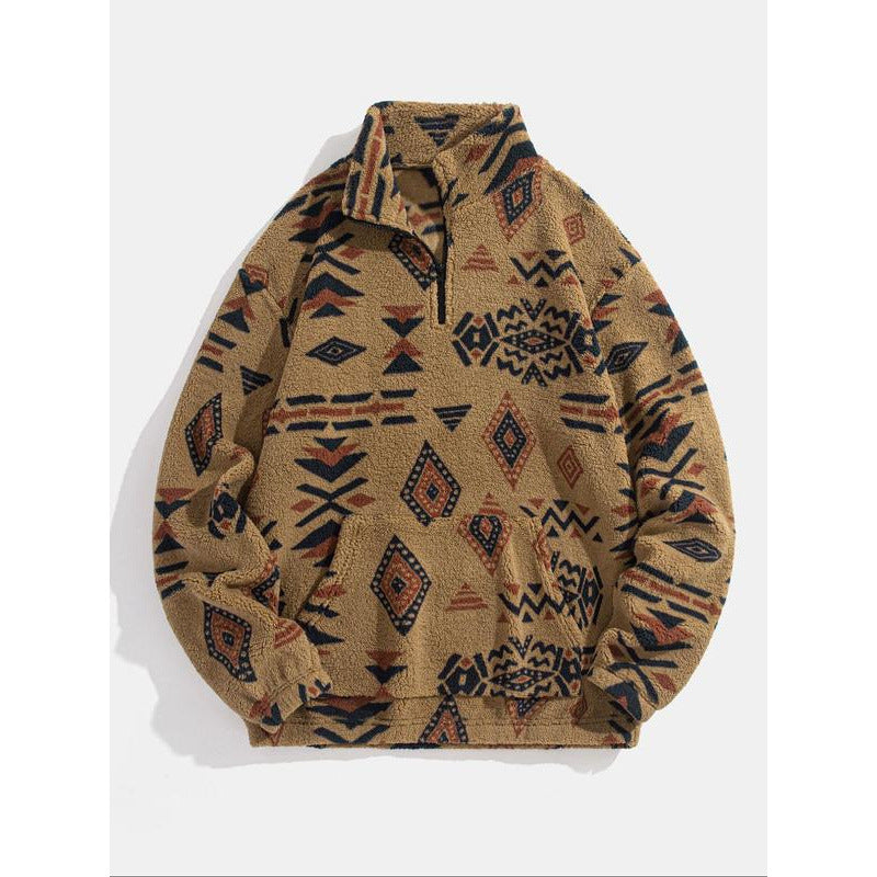 Herren Hoodie mit Ethno-Muster und Reissverschluss