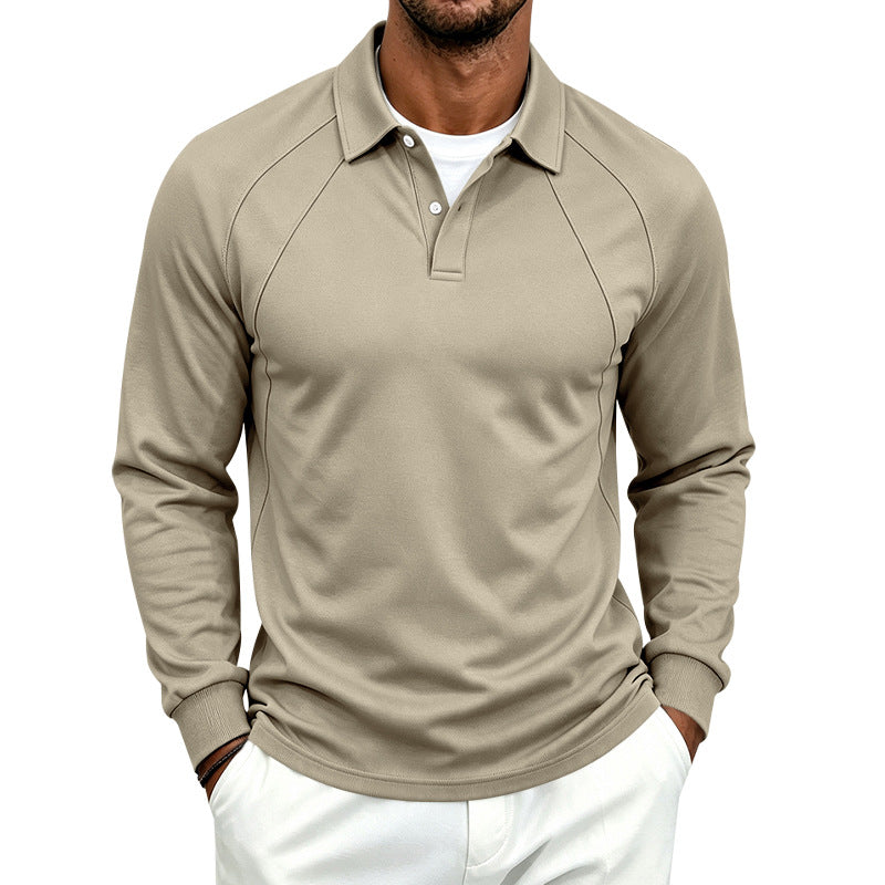 Herren Langarm-Polo-Shirt mit Knopfleiste