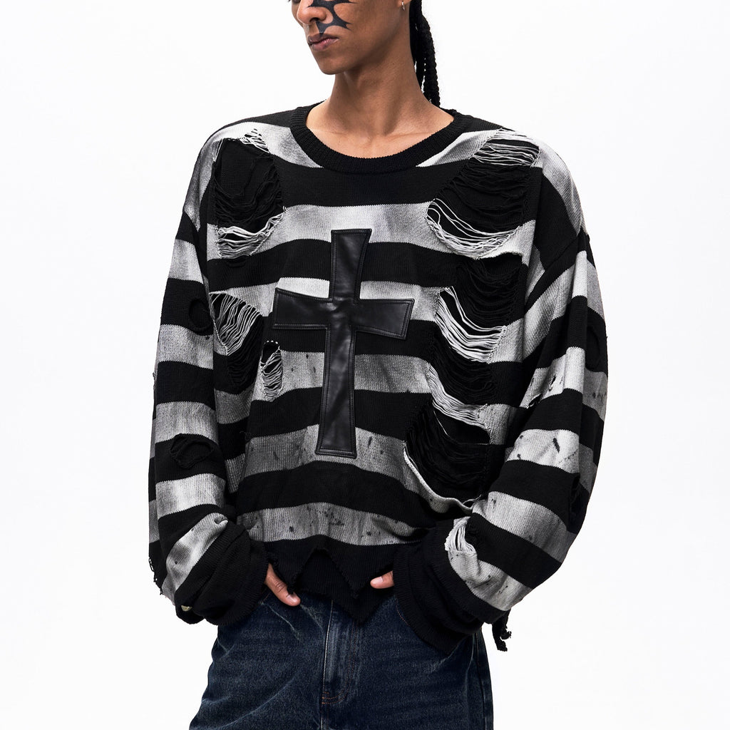 Herren Strickpullover mit Kreuz-Patchwork