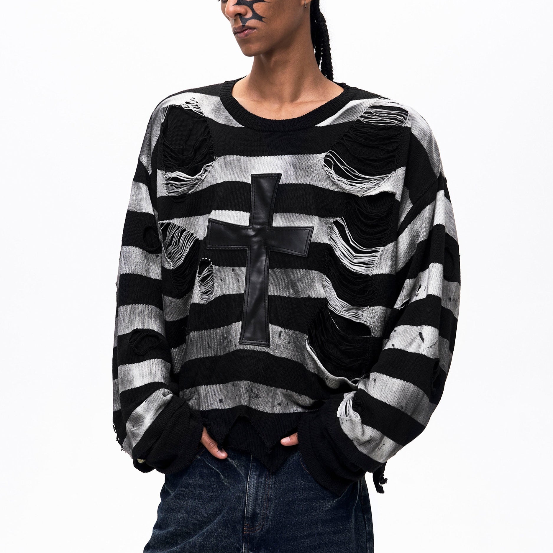 Herren Strickpullover mit Kreuz-Patchwork