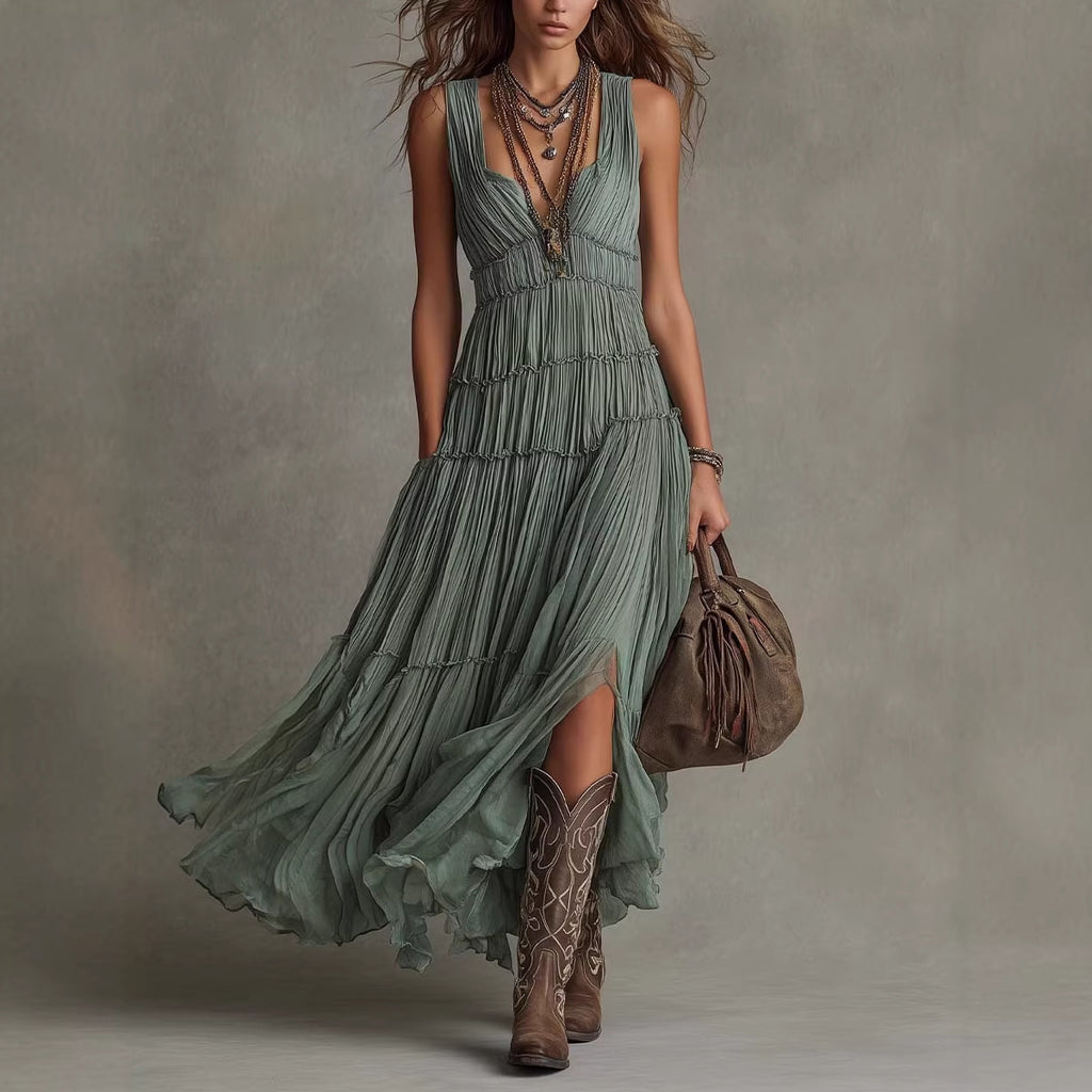 Ärmelloses Plissee-Kleid mit Rundhals