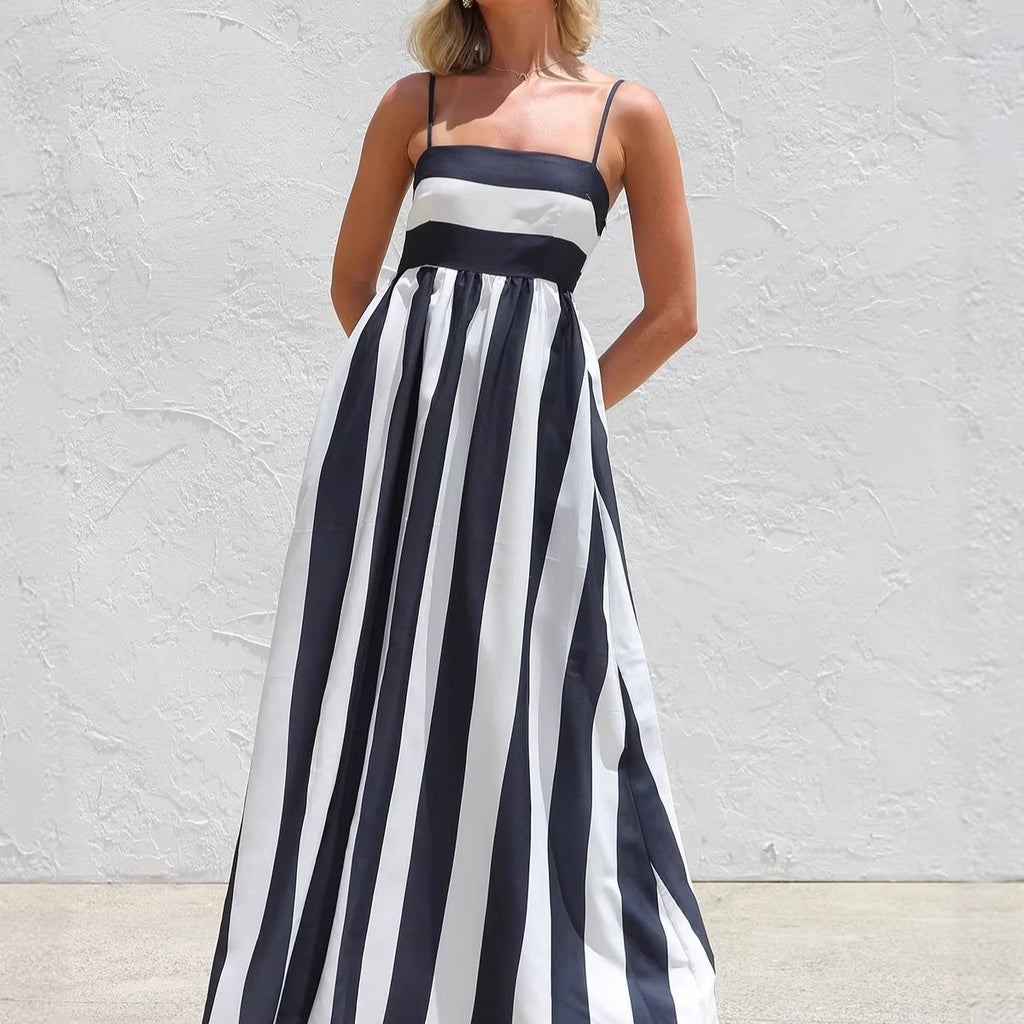 Gestreiftes Off-Shoulder Maxikleid – Bild 2 | LuxeStyle