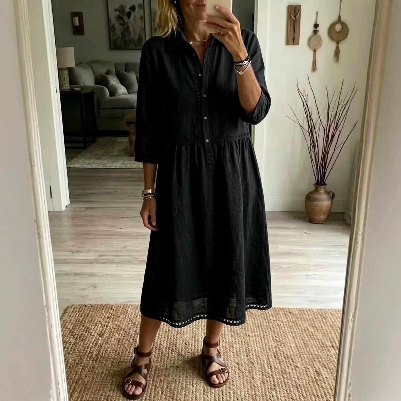 Elegant & Casual Dreiviertelarm Damenhemddress