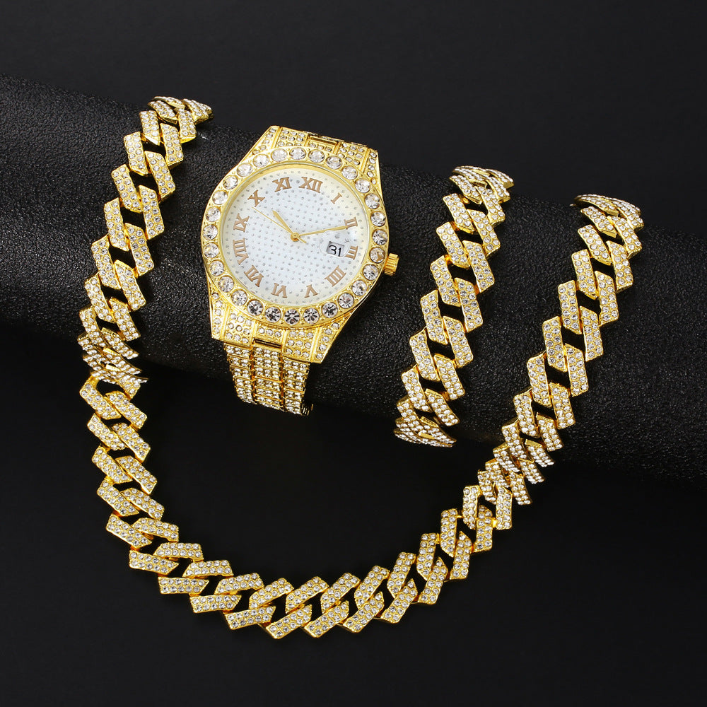 Hip-Hop Uhren-, Armband- & Halsketten-Set