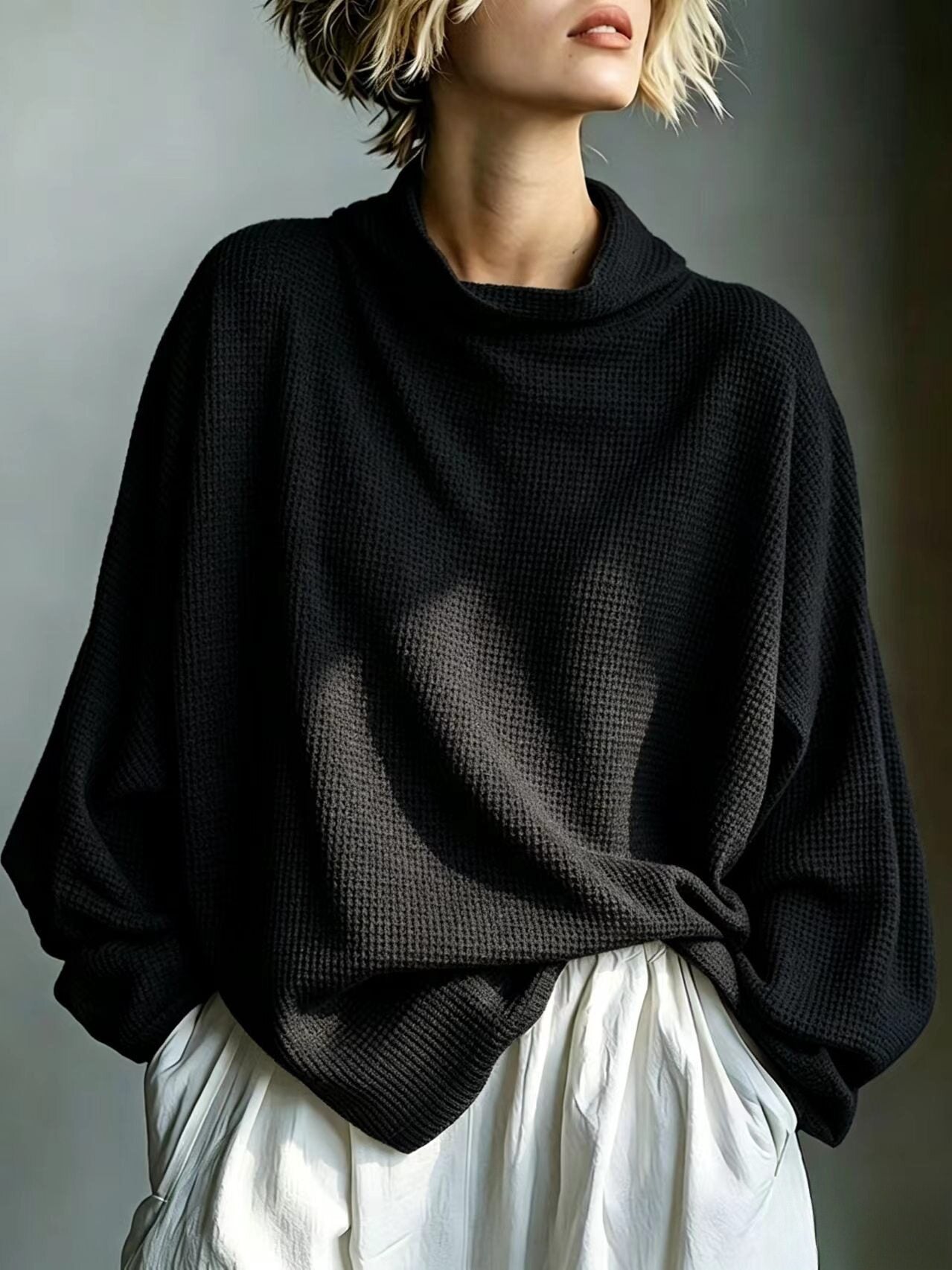 Strickpullover mit Rollkragen und Waffelstruktur