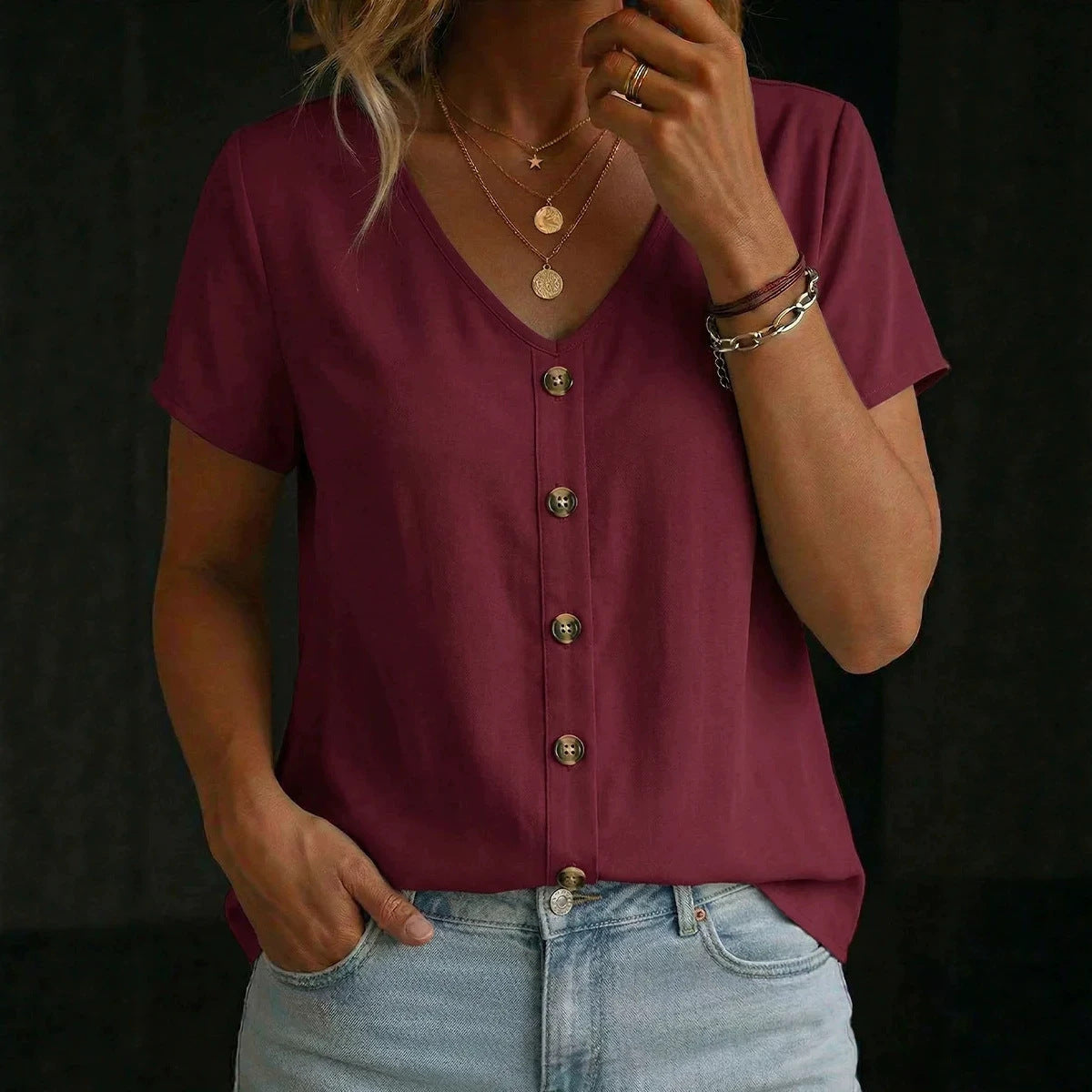 Elegantes Kurzarm-T-Shirt mit Rundhals