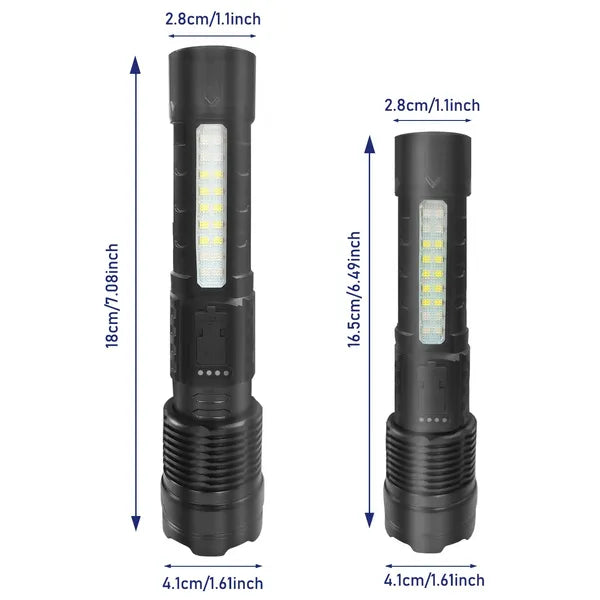Superhelle LED-Taschenlampe mit Zoom und Warnlicht