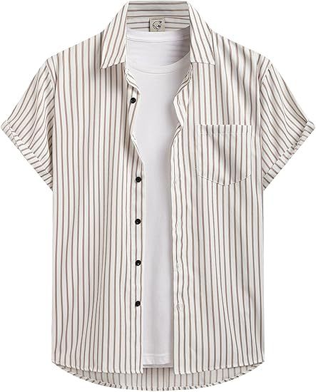 Gestreiftes Kurzarm-Hemd-Cardigan für Herren – Bild 5 | LuxeStyle