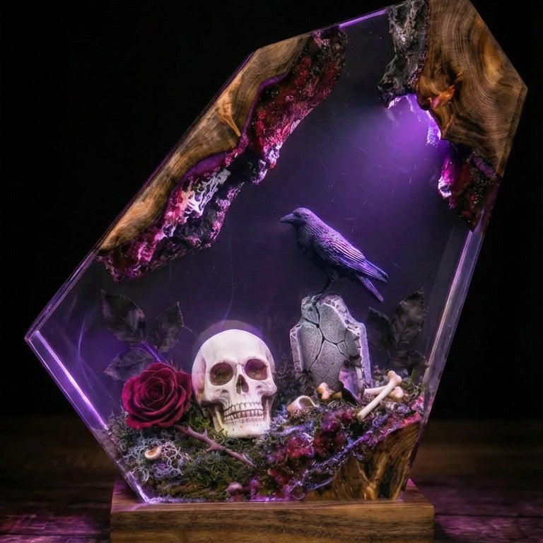 Halloween-Glühender Skull‑Raven‑Rose aus Resin – Bild 3 | LuxeStyle