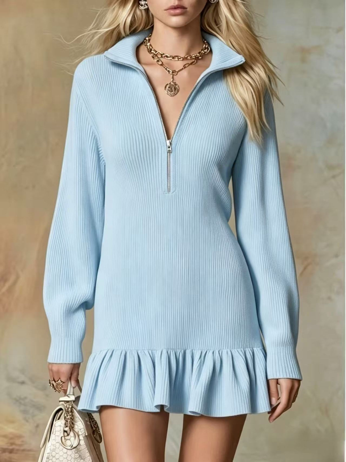 Langärmliges Bodycon-Kleid mit Halte-Raum und Kragen | LuxeStyle