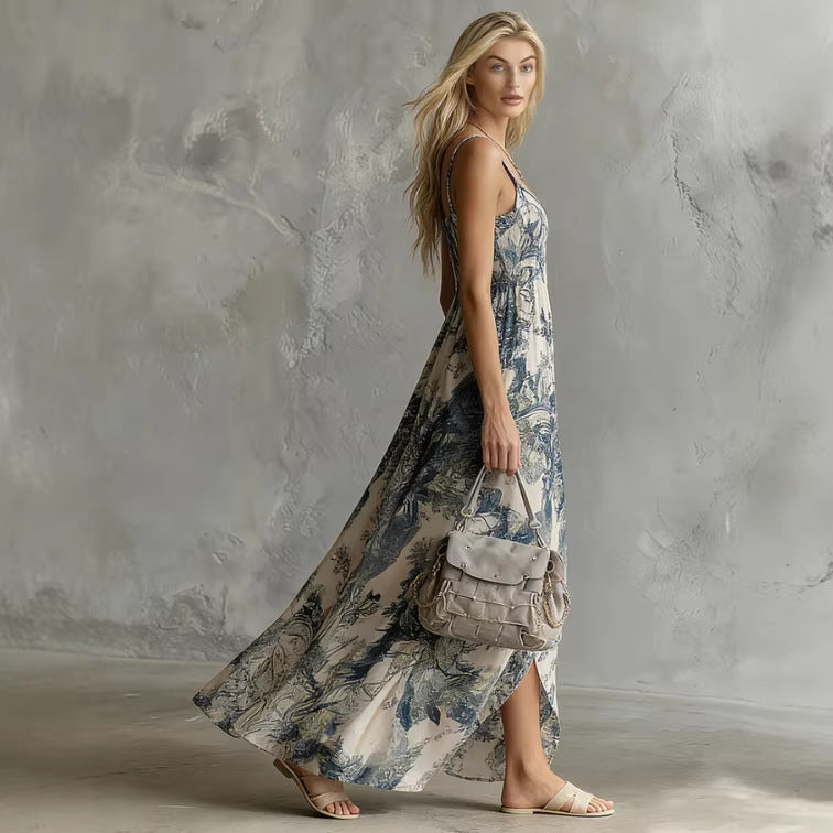Geblümtes Chiffon Maxikleid mit eckigem Ausschnitt – Bild 3 | LuxeStyle
