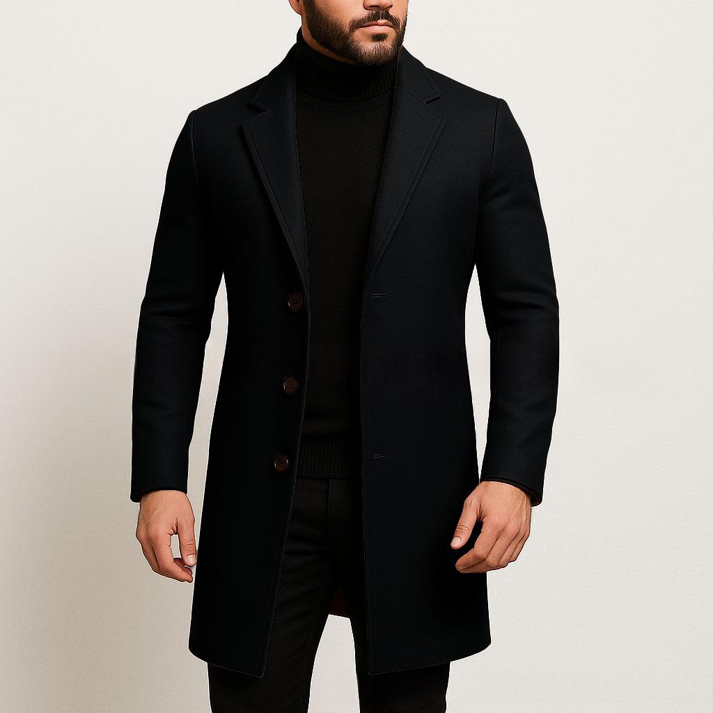 Einfarbiger Slim Fit Trenchcoat aus Wollgewebe