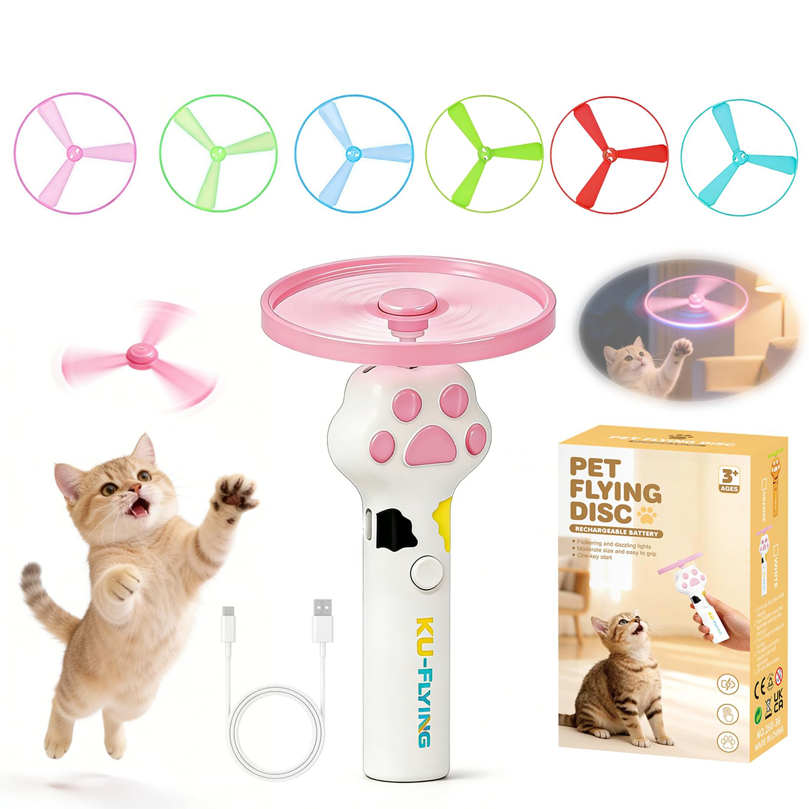 Wiederaufladbarer Frisbee-Werfer für Katzen und Hunde