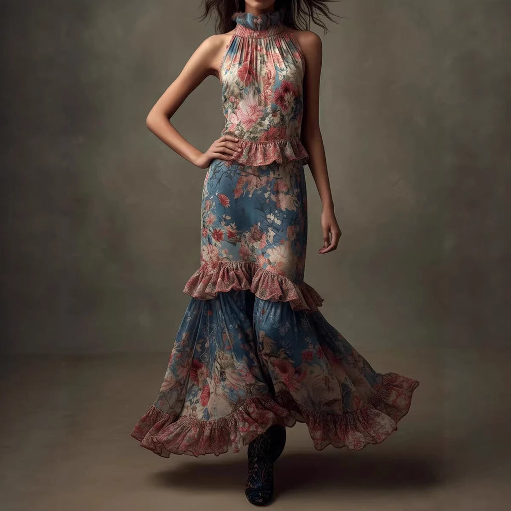 Hochgeschnittener Vintage-Druck-Dress im Kuchenstil
