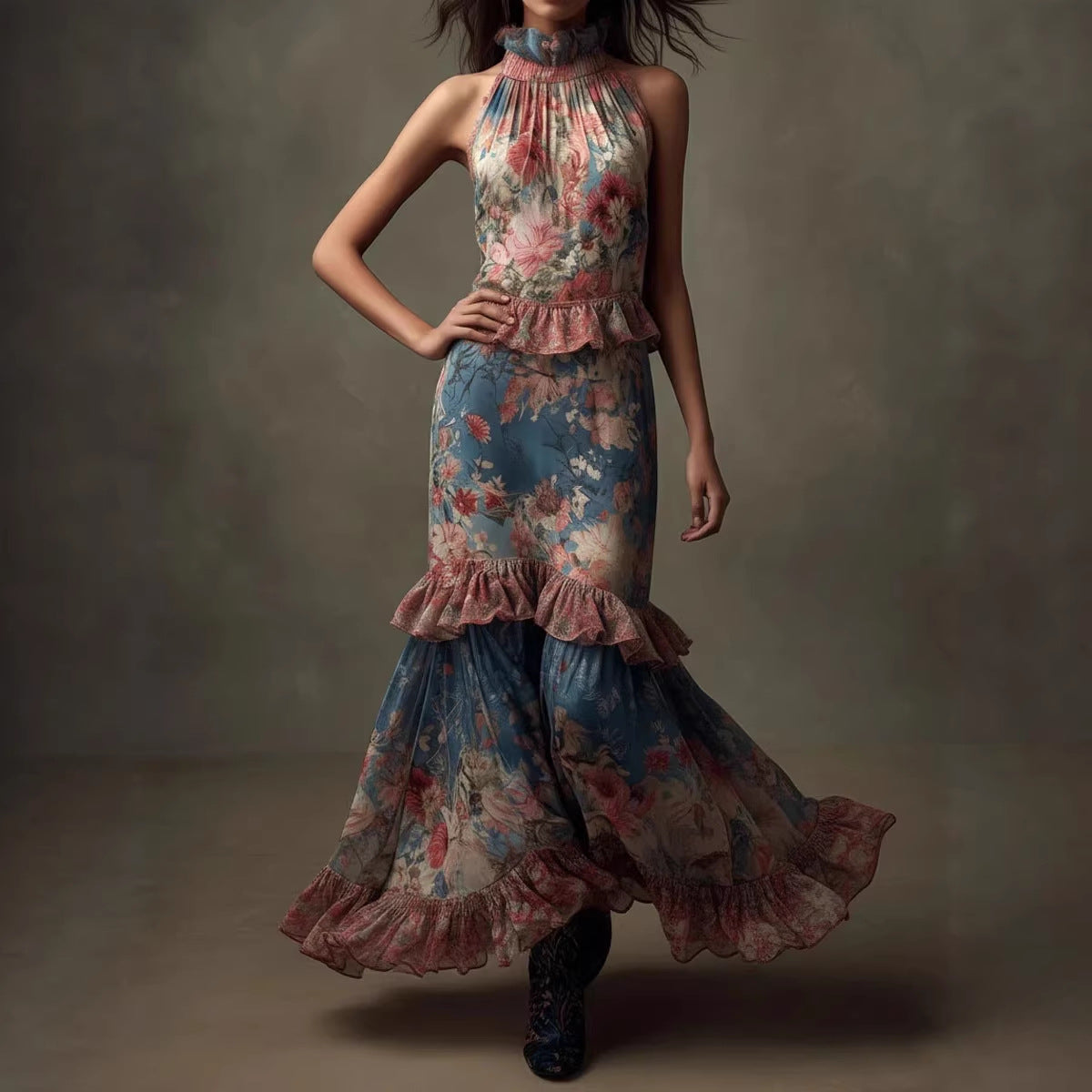 Hochgeschnittener Vintage-Druck-Dress im Kuchenstil