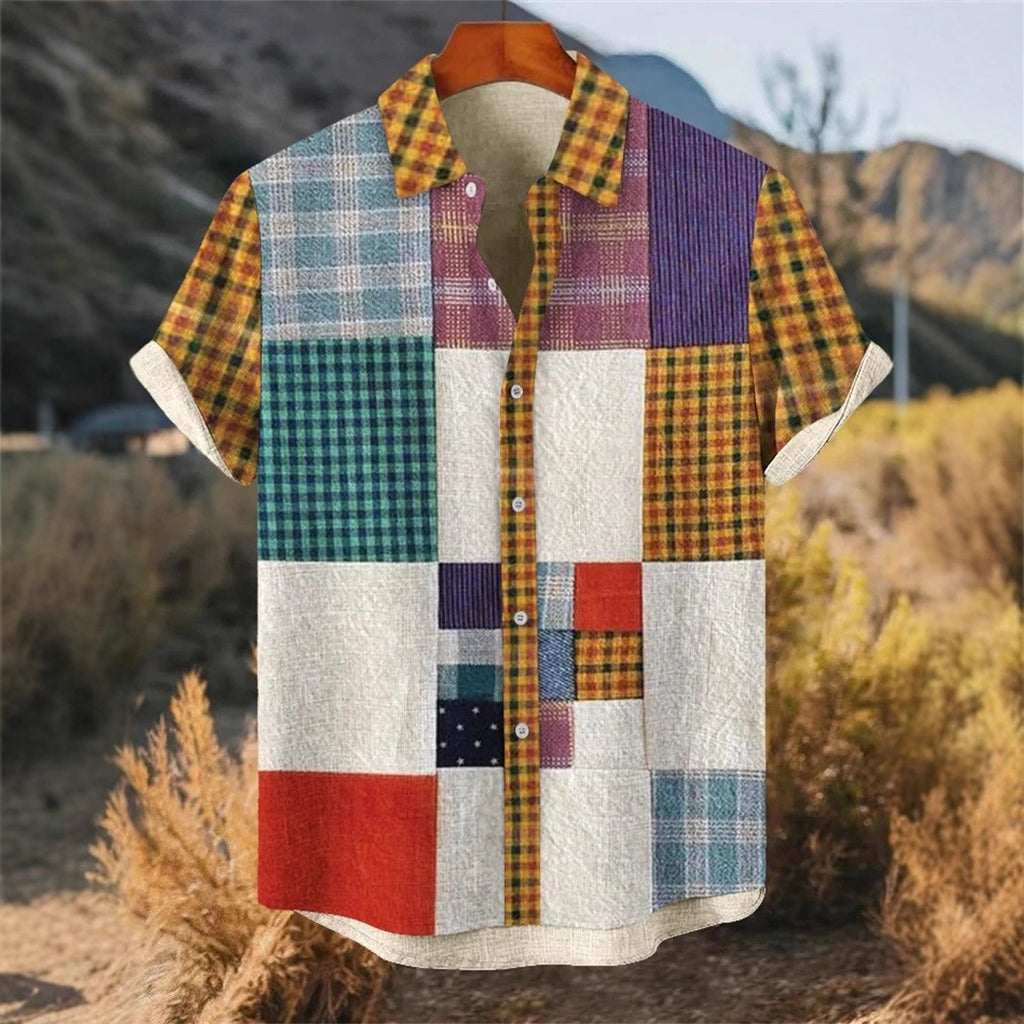 Retro Tribal Kurzarm-Shirt Herren