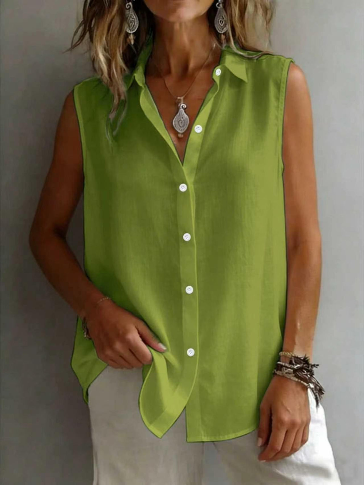 Ärmelloses Casual-Shirt mit Reverskragen – Bild 1 | LuxeStyle