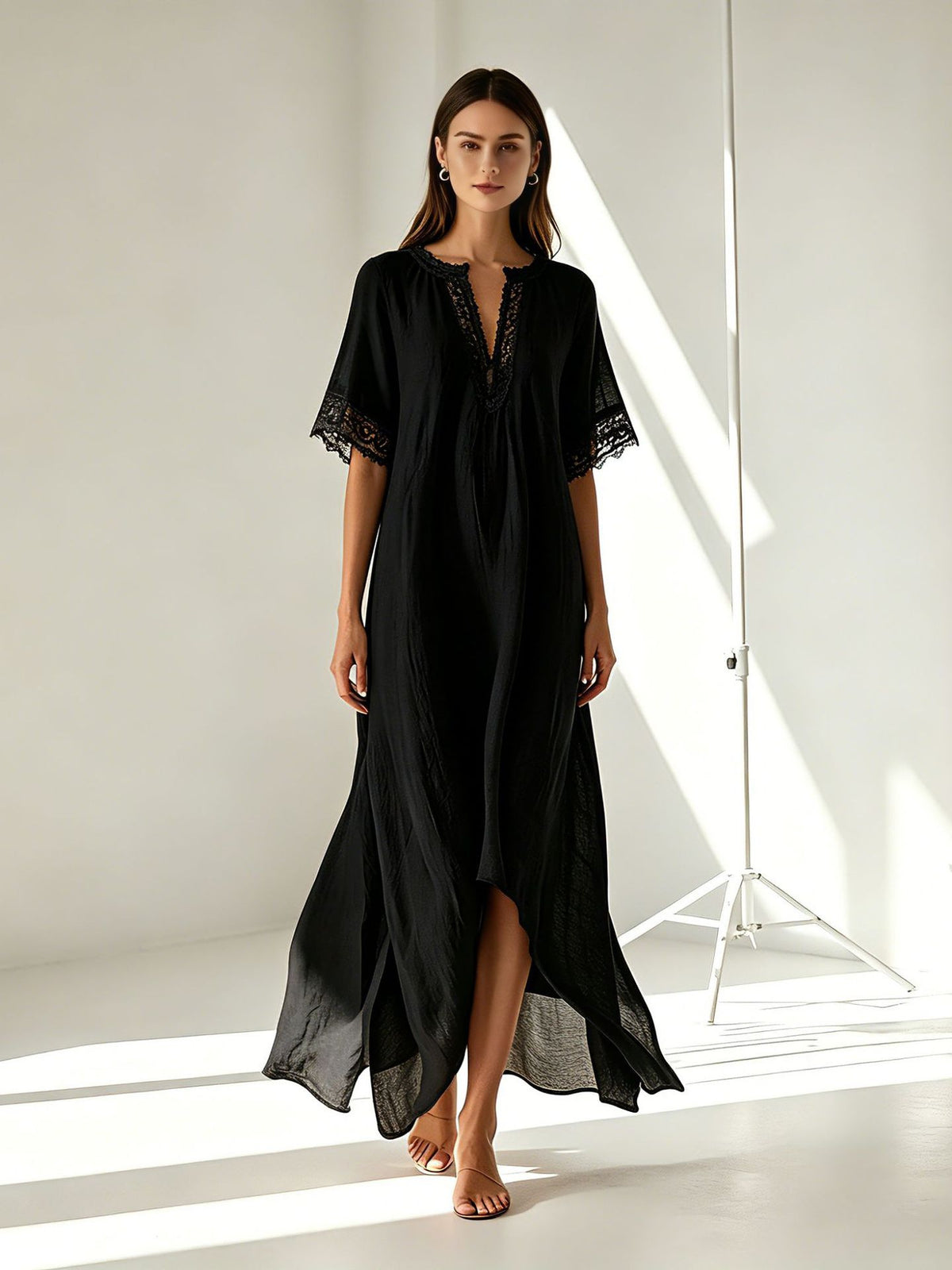 Boho Midi-Kleid mit V-Ausschnitt & Schlitz – Bild 6 | LuxeStyle