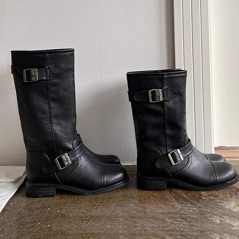 Niche Leder-Overknee-Stiefel mit Schnalle